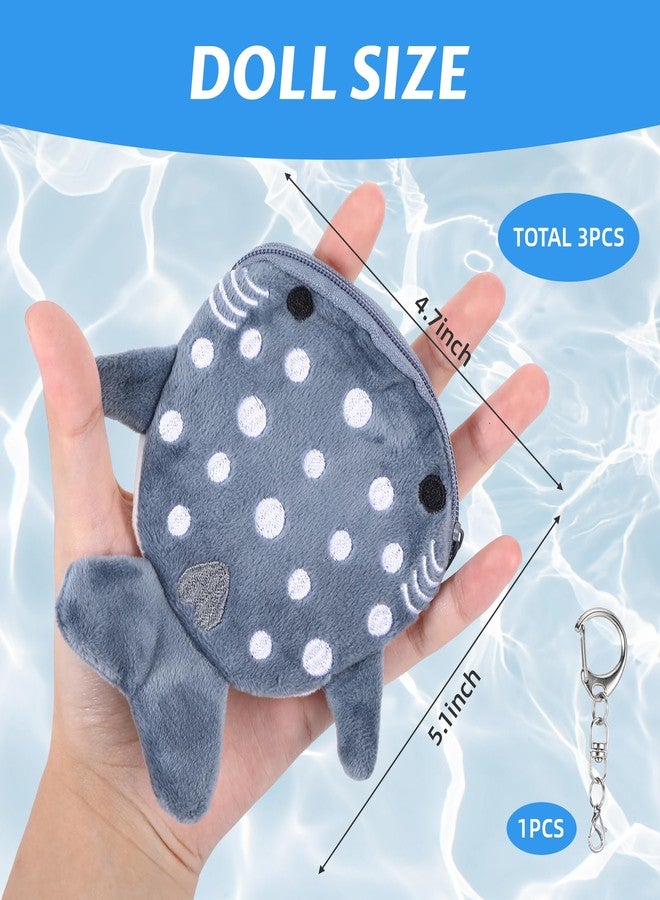 Qiuruoo 3 PCS Whale Shark Coin Purse, Kawaii Whale Wallet Zipper Shark Wallet, Small Embroidered Fish Marine Animal Coin Purse for Women for Keychain, Holds Coins, Lipstick, Keys - Image 2